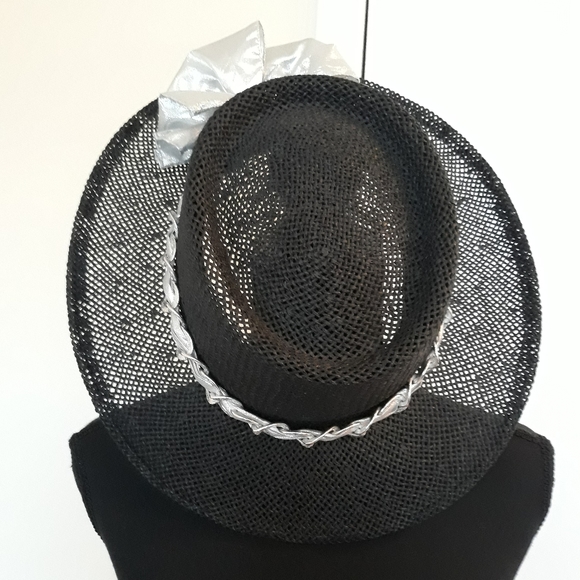 🖤👒Black Openweave Hat With Silver Hatband O/S - Picture 3 of 6